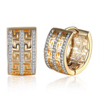 Yellow Gold Platinum Plated Earrings Hoop Huggies Zirconia Latch Back Clasp L548