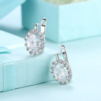 Platinum Plated Earrings  Hoop Huggies AAA Zirconia Latch Back Clasp L583