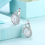 Platinum Plated Earrings  Hoop Huggies AAA Zirconia Latch Back Clasp L583