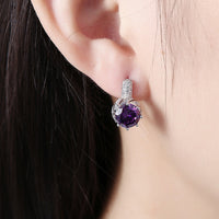Platinum Plated Earrings Hoop Huggies AAA Zirconia Blue Latch Back Clasp L588