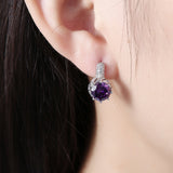 Platinum Plated Earrings Hoop Huggies AAA Zirconia Blue Latch Back Clasp L588