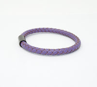 Unisex Men's Genuine  Leather Stainless Steel Magnetic Clasp Bracelet Purple