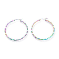 Electro Stainless Steel Big Hoop Earrings Hypoallergenic Twisted Rainbow Z289