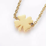 Stainless Steel Set Pendant Necklace Earrings Bracelets Clover Gold 16.54" P736