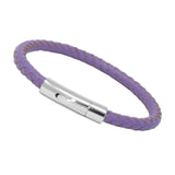 Unisex Men's Genuine  Leather Stainless Steel Magnetic Clasp Bracelet Purple