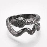 Alloy Cuff Finger Ring Snake Antique Silver Black Size 8 Adjustable 18mm P465