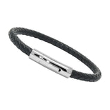 Unisex Genuine Leather Stainless Steel Magnetic Clasp Bracelet Black 8" Inches