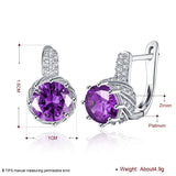 Platinum Plated Earrings Hoop Huggies AAA Zirconia Blue Latch Back Clasp L588