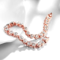 Rose Gold Platinum Plated Bracelet 7.91 Inch AAA Zirconia Snap Lock Clasp L152