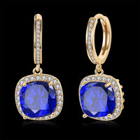Yellow Gold Platinum Plated Earrings  Drop Dangle Zirconia Latch Back Clasp L594