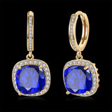 Yellow Gold Platinum Plated Earrings  Drop Dangle Zirconia Latch Back Clasp L594