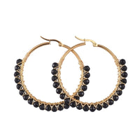 Hoop Earrings Stone Beads Gold Stainless Steel Hoop 50mm Pin 0.6x1mm  P602