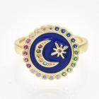 Cubic Zirconia Ring Enamel  Moon Star Blue Red White Size 7 Adjustable 17mm P442