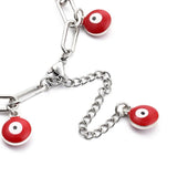 Evil Eye Enamel Bracelet Paperclip Stainless Steel Lobster Red Adjustable Z151