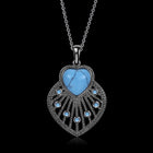 Platinum Plated Necklace Pendant Heart Kallaite  Blue 18 Inches 1MM Lobster B190