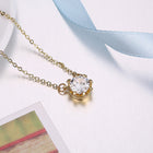 Yellow Gold Plated Necklace Pendant Flower Zirconia 20 Inches 1MM Lobster B179