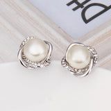 White Rose Gold Plated Pearl Zirconia Stud Earrings L69