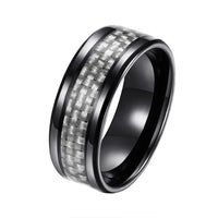 Stainless Steel Black Mens Band Carbon Fiber Silver Black Blue Ring B558