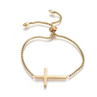 Adjustable Stainless Steel Slider Bracelet Box Chain Cross Gold Adjustable A113