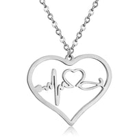 Stainless Steel Pendant Necklace Lobster Heart Heartbeat Silver Gold 17.7"  Z437