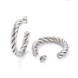 Stainless Steel Half Hoop Earrings Stud  Hypoallergenic Twisted Ring Gold  Z280