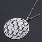 Stainless Steel Pendant Necklace Lobster Flower of Life Silver 17.7" 1.5mm Z605