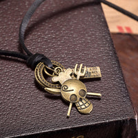 Genuine Leather Necklace Unisex Pendant Skull Adjustable Size Slide Clasp B487