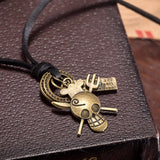 Genuine Leather Necklace Unisex Pendant Skull Adjustable Size Slide Clasp B487