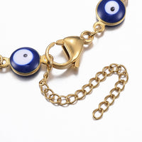 Stainless Steel Gold Plated Link Bracelet Evil Eye Lobster Adjustable Size P227