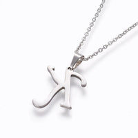 Stainless Steel Set Stud Earring Pendant Necklace Alphabet Letter 17.7" P495