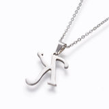 Stainless Steel Set Stud Earring Pendant Necklace Alphabet Letter 17.7" P495