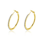Rose Yellow Gold Silver Zirconia Latch Back Hoop Earrings L113