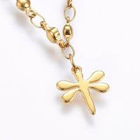 304 Stainless Steel Charm Bracelet Lobster Dragonfly Gold 8.2" 3mm  A92