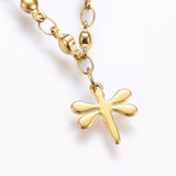 304 Stainless Steel Charm Bracelet Lobster Dragonfly Gold 8.2" 3mm  A92