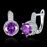 Platinum Plated Earrings Hoop Huggies AAA Zirconia Blue Latch Back Clasp L588