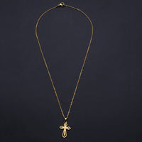 Stainless Steel Pendant Necklace Lobster Clasp Cross Gold 17.71" 1.5mm P100