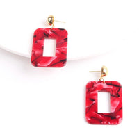 Dangle Earrings Cellulose Acetate Rectangle Gold Black  Red 55x30mm  P646