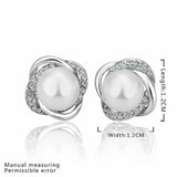 White Rose Gold Plated Pearl Zirconia Stud Earrings L69