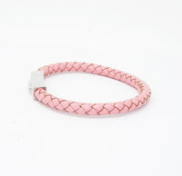 Unisex Men's Genuine Leather Stainless Steel Magnetic Clasp Bracelet Pink