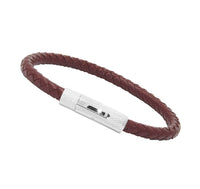 Unisex Men's Genuine Leather Stainless Steel Magnetic Clasp Bracelet Burgundy