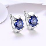 Platinum Plated Earrings Hoop Huggies AAA Zirconia Blue Latch Back Clasp L586