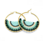 Stainless Steel Hoop Earrings Glass Beads Black Gold Blue Green 56x54x56mm P347