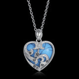 Platinum Plated Necklace Pendant Heart Kallaite Blue 20 Inches 1MM Lobster B191