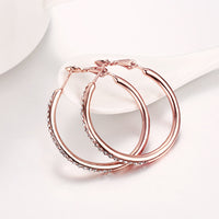 Rose Yellow Gold Silver Zirconia Latch Back Hoop Earrings L113