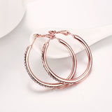 Rose Yellow Gold Silver Zirconia Latch Back Hoop Earrings L113