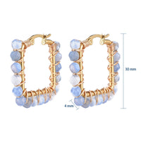 201 Stainless Steel Hoop Earrings Natural Agate Bead Rectangle Gold A178