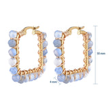 201 Stainless Steel Hoop Earrings Natural Agate Bead Rectangle Gold A178