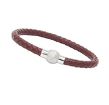 Unisex Men's Genuine Leather Stainless Steel Magnetic Clasp Bracelet Burgundy