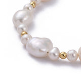 Baroque Keshi Pearl Beaded Bracelet Stainless Steel Spring Ring White 7.4" Z141