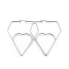 201 Stainless Steel Hoop Earrings Heart Stainless Steel Color 1.7" to 3.4" P541